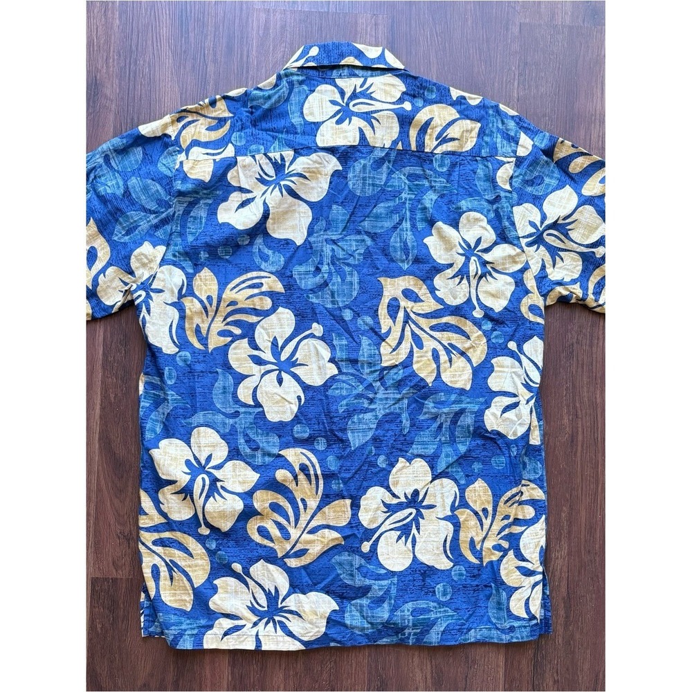 Kai Clothing Made in Hawaii Vintage Hawaiian Shirt Blue Hibiscus Vacation Summer